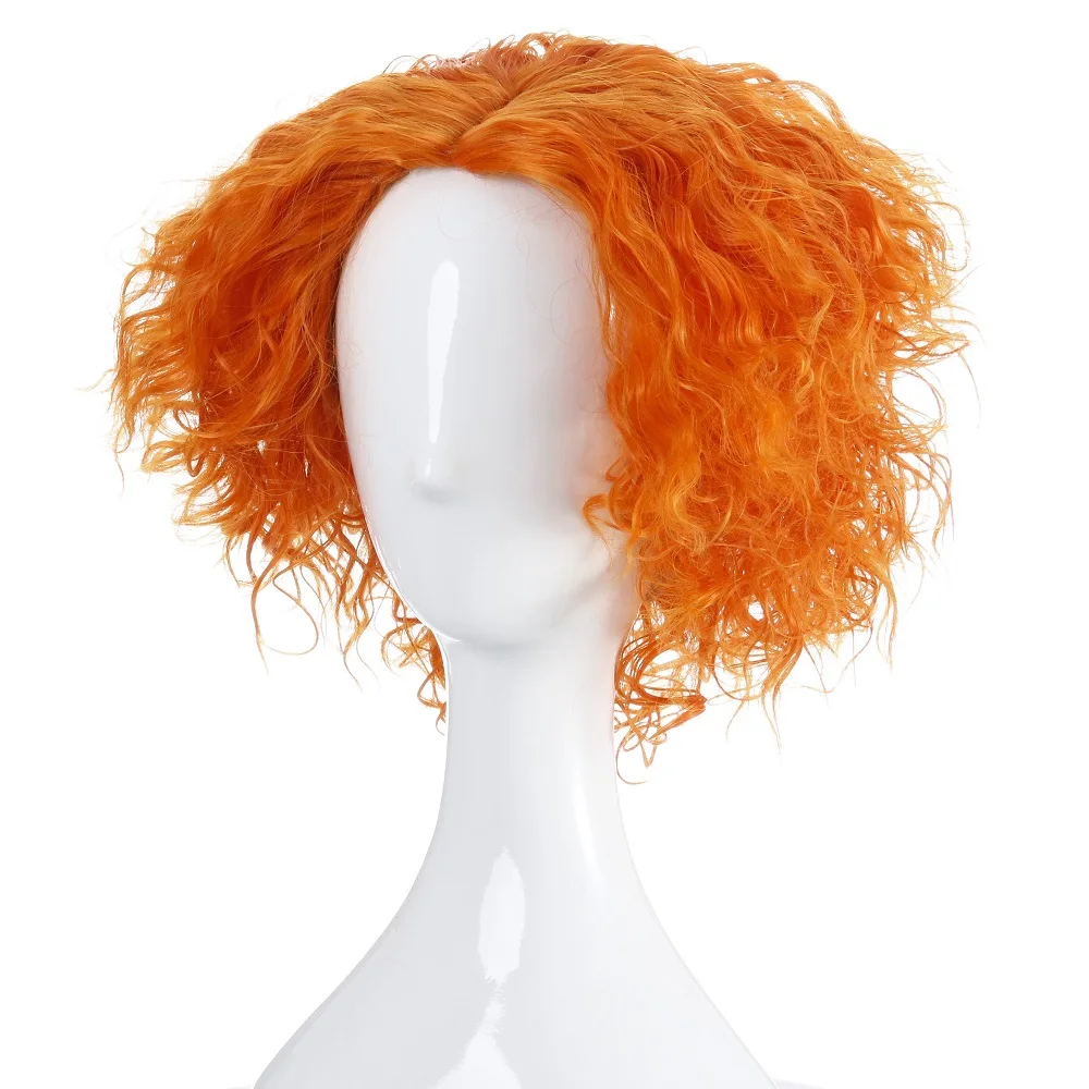 12 Inch Synthetic Wigs For Men Orange Short Curly Wig Anime Hatter Cosplay Wig For Halloween Costume Party