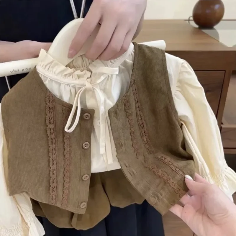 

2024 Baby Girls Spring Autumn Clothing Set 3pcs Suits (vest Jackets+shorts+shirts) Elegant Girl Kids Children Birthday Clothes