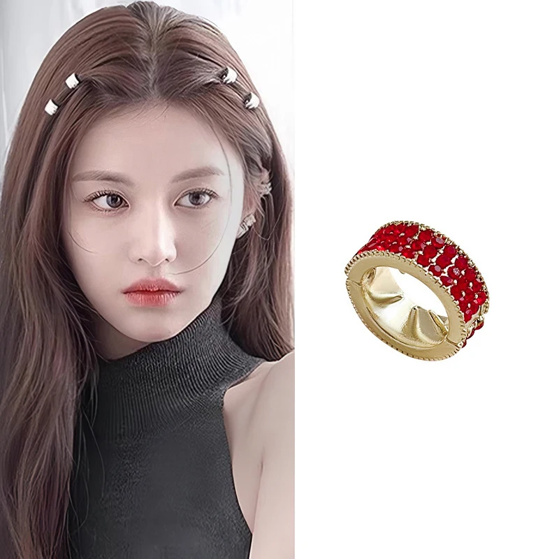 1PC 여성용 메탈 헤어 클립, 라인스톤 사이드 클립, 둥근 헤어 링, 땋은 머리 스타일 액세서리