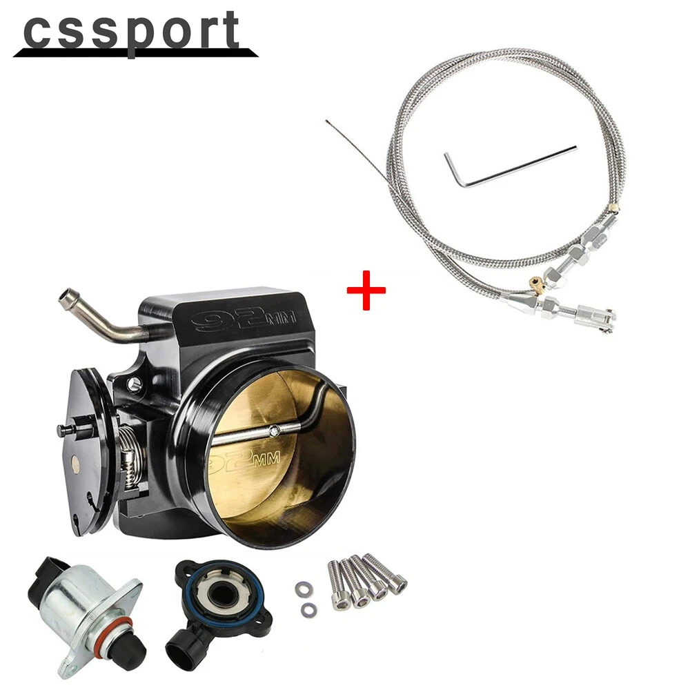 92MM LS Throttle Body with Position Sensors TPS IAC & Throttle Gas Cable Kits for 1997-2004 Chevrolet/Chevy LS1 Engines 5.7L