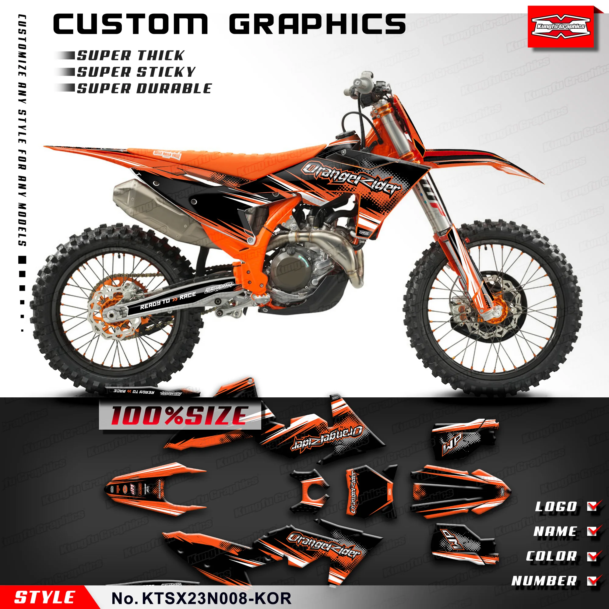 

KUNGFU GRAPHICS Sticker Kit Motorcycle Graphics for KTM 125 250 300 SX XC 350 450 SX-F XC-F 2023 2024, Orange, KTSX23N008-KOR