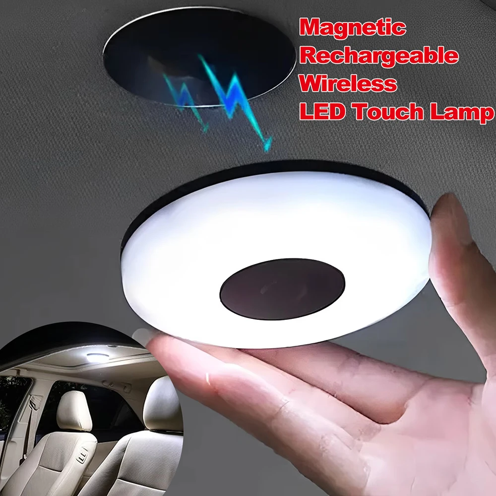 

Universal Car Reading Lamp Magnetic USB Rechargeable Wireless Car Interior Roof Light Ceiling Lamp Dome Touch Lamp White Amber