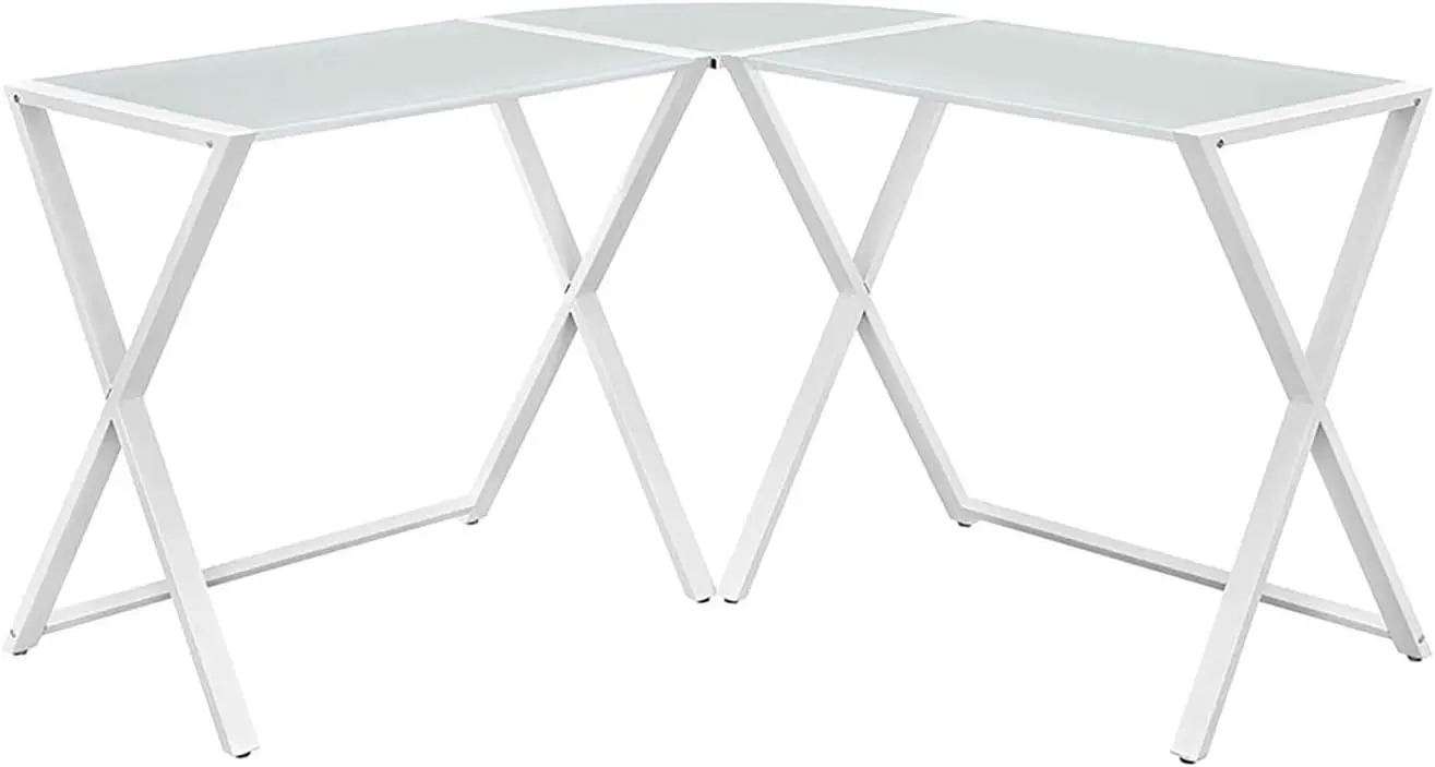 

Glass Top Corner Computer Gaming L Shape Desk Home Office, 51 Inch, White