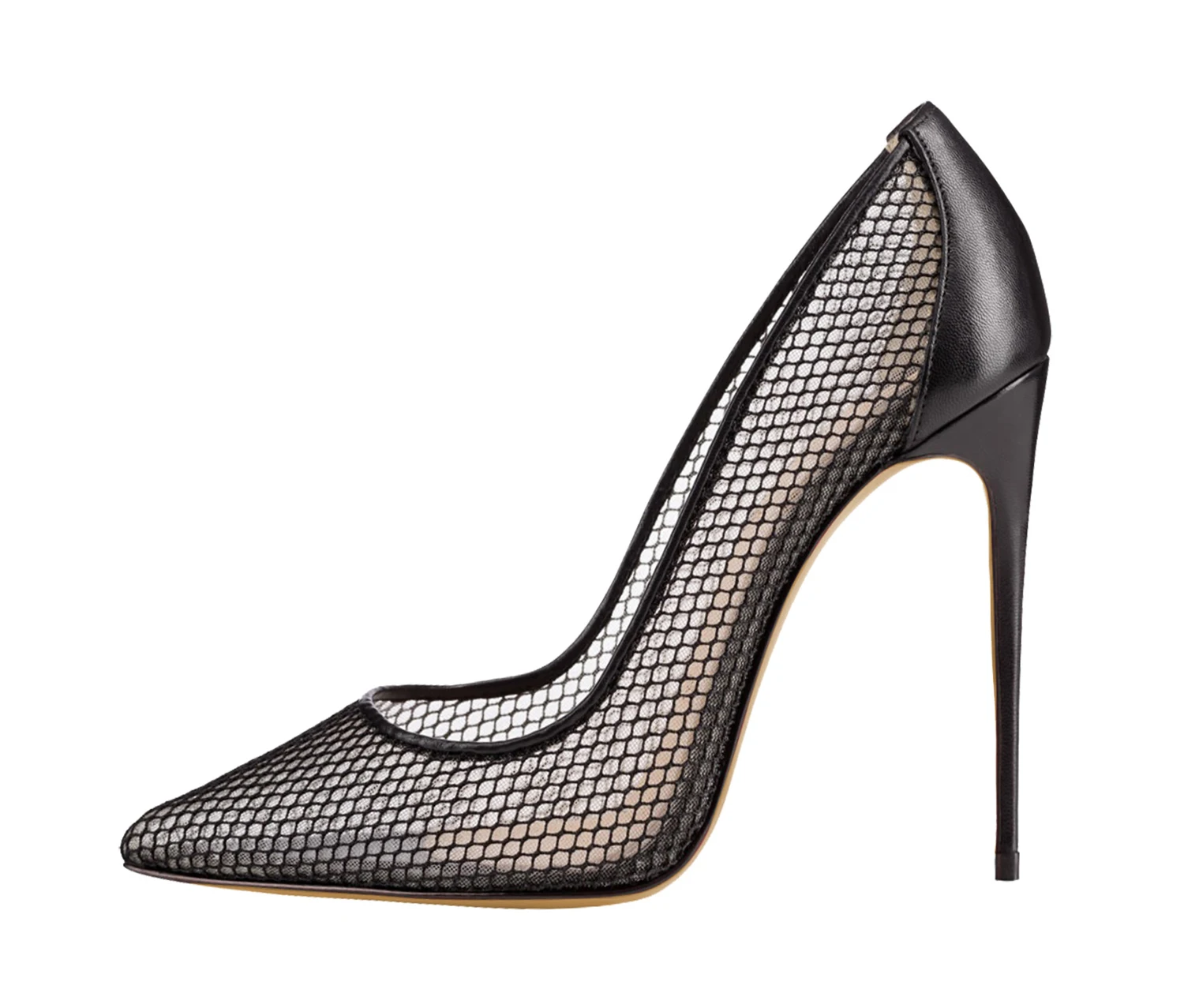New pointed mesh 12cm black high heels for women, comfortable, slim and stylish, plus size sexy single shoes