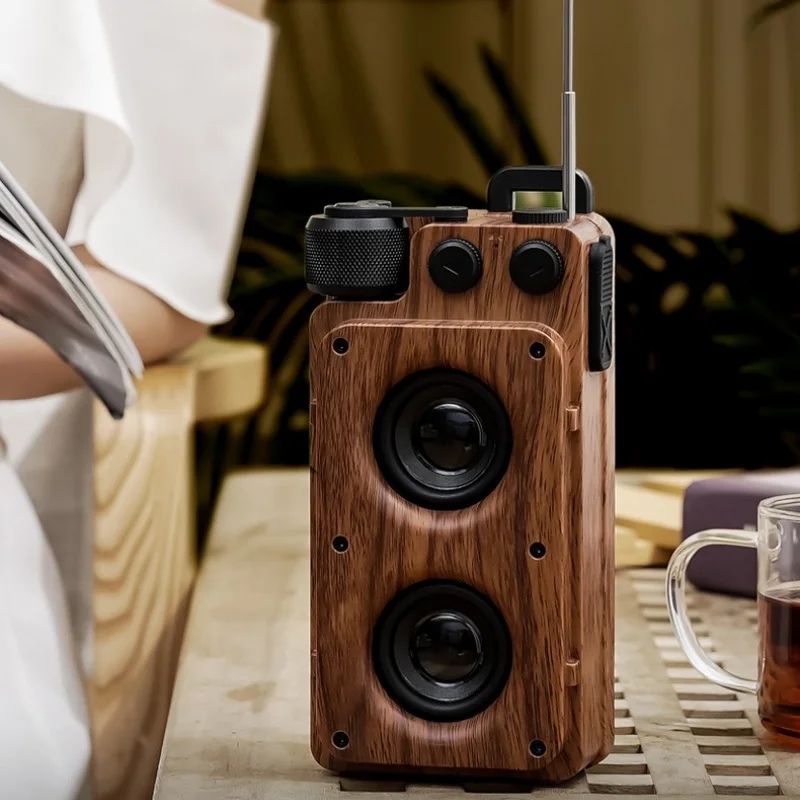 

Деревянная ретро-колонка с Bluetooth и FM-радио, беспроводная аудиосистема с двумя динамиками для дома, офиса и улицы