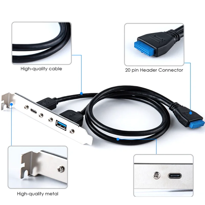 0.5m Rear USB 3.1 Port Expansion 20pin to TYPE-C Female and USB 3.0 Female Data Cable With Bezel on Computer Chassis