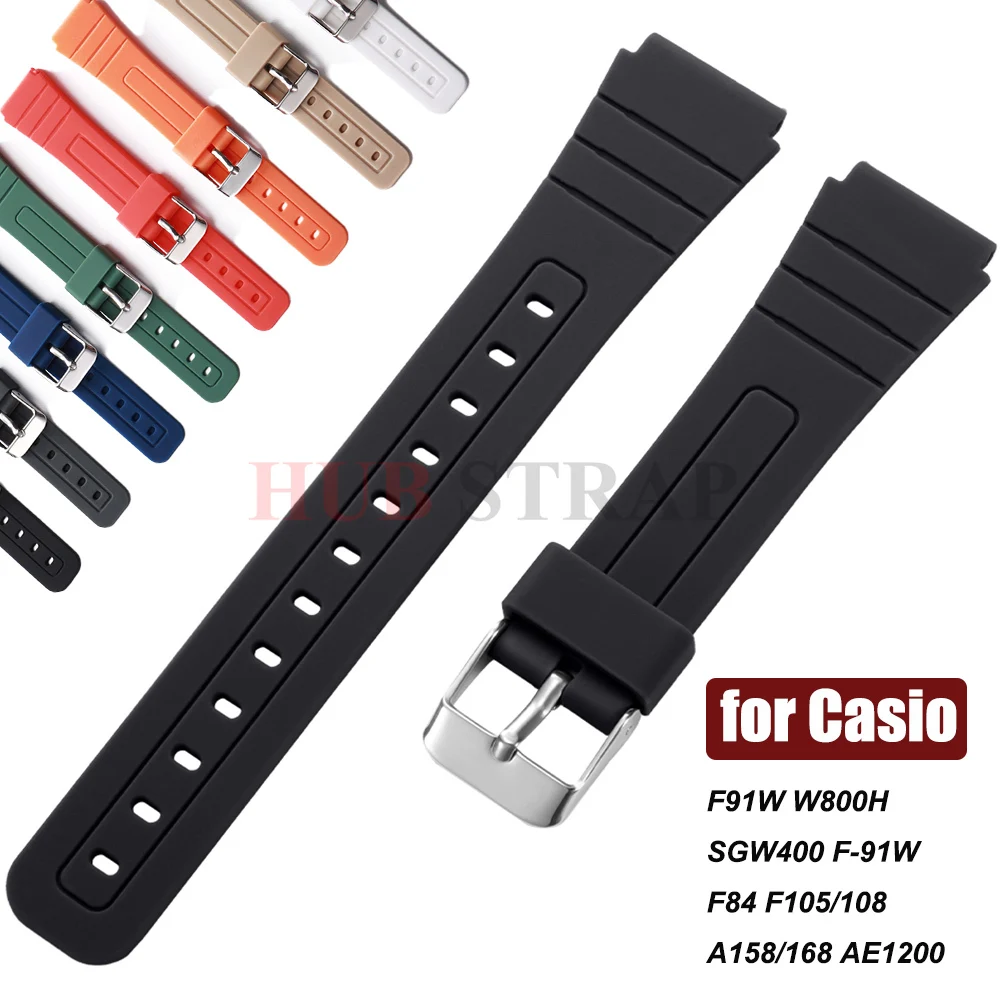 18mm Silicone Watch Strap for Casio F91W W800H SGW400 F-91W F84 F105/108 A158/168 AE1200 Waterproof Watchband Replace Bracelet