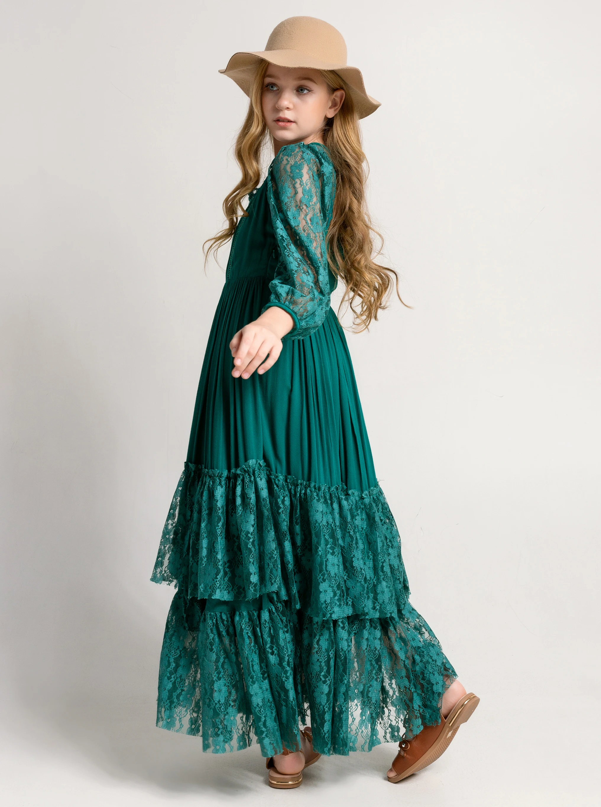 Christmas Girls Lace Long Sleeve Lace Dress Teenage Kids Elegant Princess Party Vestidos Costumes Children Clothing for 7-14y