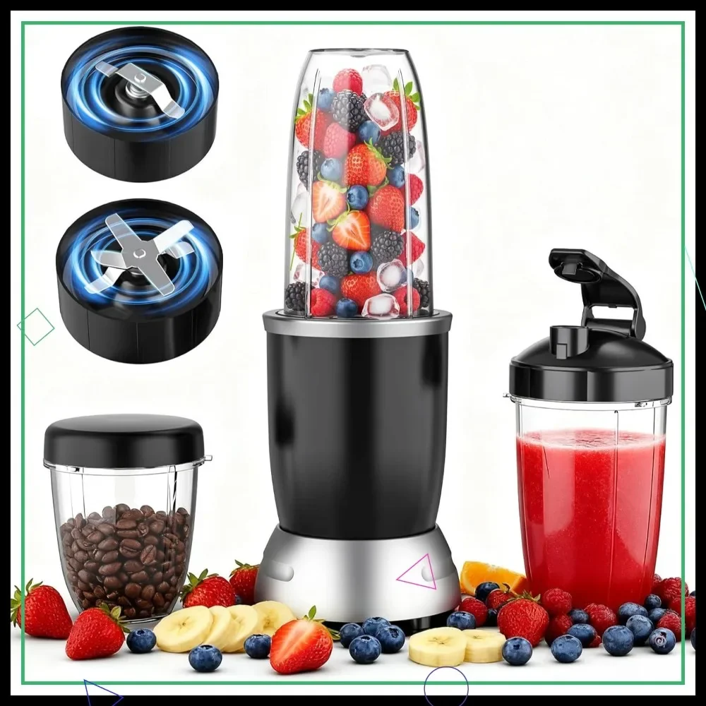 

High-Speed Personal Blender with 3 Cups for Smoothies, Shakes, and Ice Crushing - 25000 RPM Motor