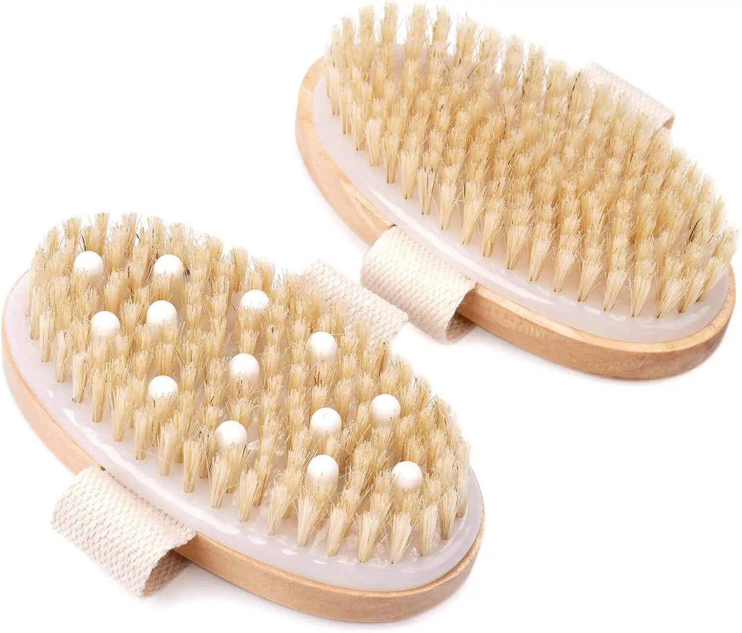 Cepillo corporal de cepillado en seco, cepillo exfoliante de cerdas naturales con nodos de masaje, para drenaje linfático y mejora la salud de la piel