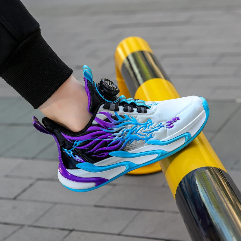 Nieuwe Waterdichte Leren Top Roterende Gesp Kinderen Sport Casual Schoenen Ademende Hardloopschoenen Voor Basisschoolleerlingen