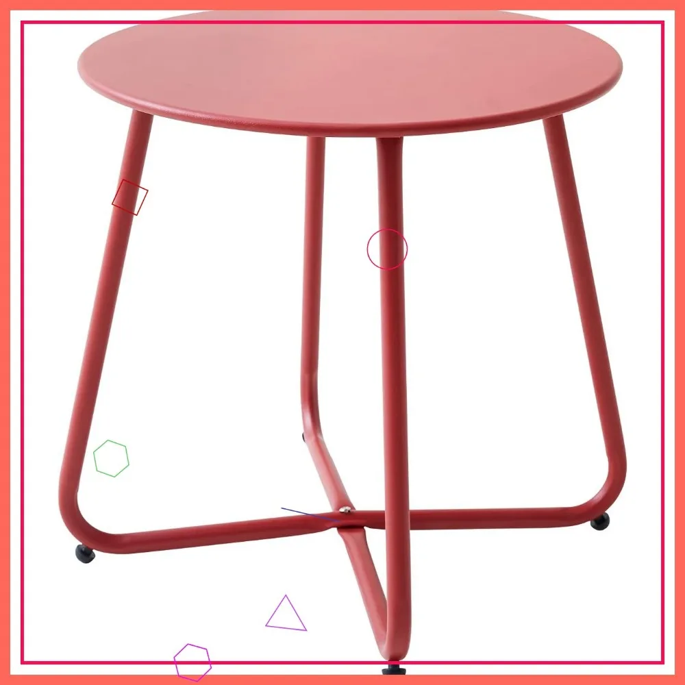 

Waterproof Round Metal Side Table for Outdoor & Indoor Use - Weather Resistant Portable End Table in Red