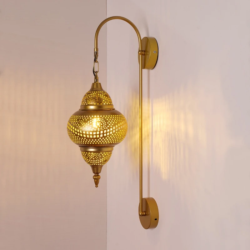 

Thai Retro Wrought Iron Wall Light Personality Hollow-out LED Wall Sconces Restaurant Hotel Corridor Bedroom Aisle Vintage Lamps