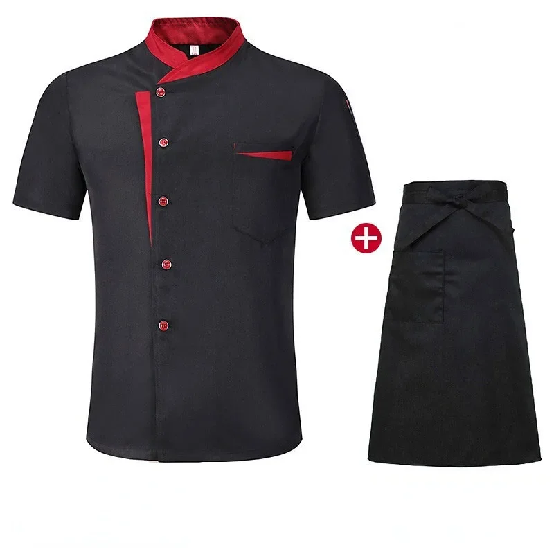 Summer Chefs Short Sleeve Set Restaurant Hotel Kitchen Workwear Men Breathable Thin Chef Jacket Apron chef coat with hat Women image 3