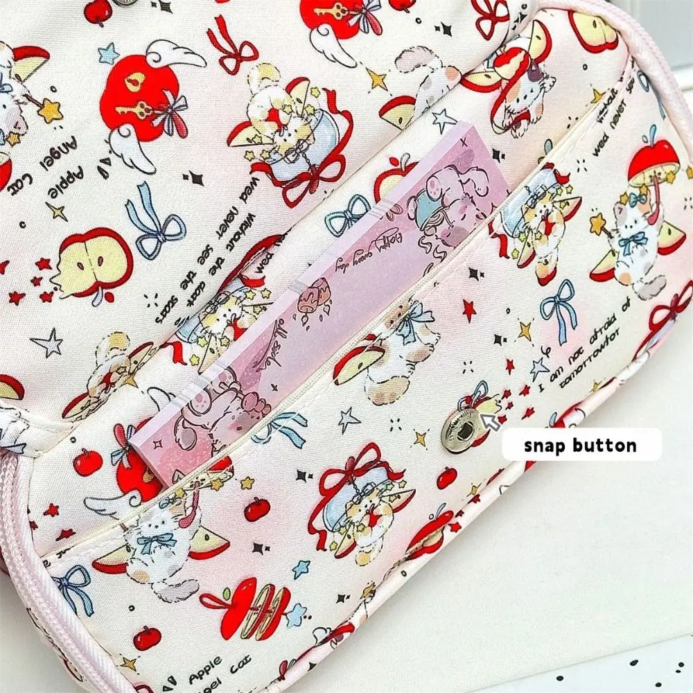 Durable Flip Design Pen Bag Red Kitten Pattern Multilayer Pencil Case Large Capacity Multifunctional Stationery Bag Gift