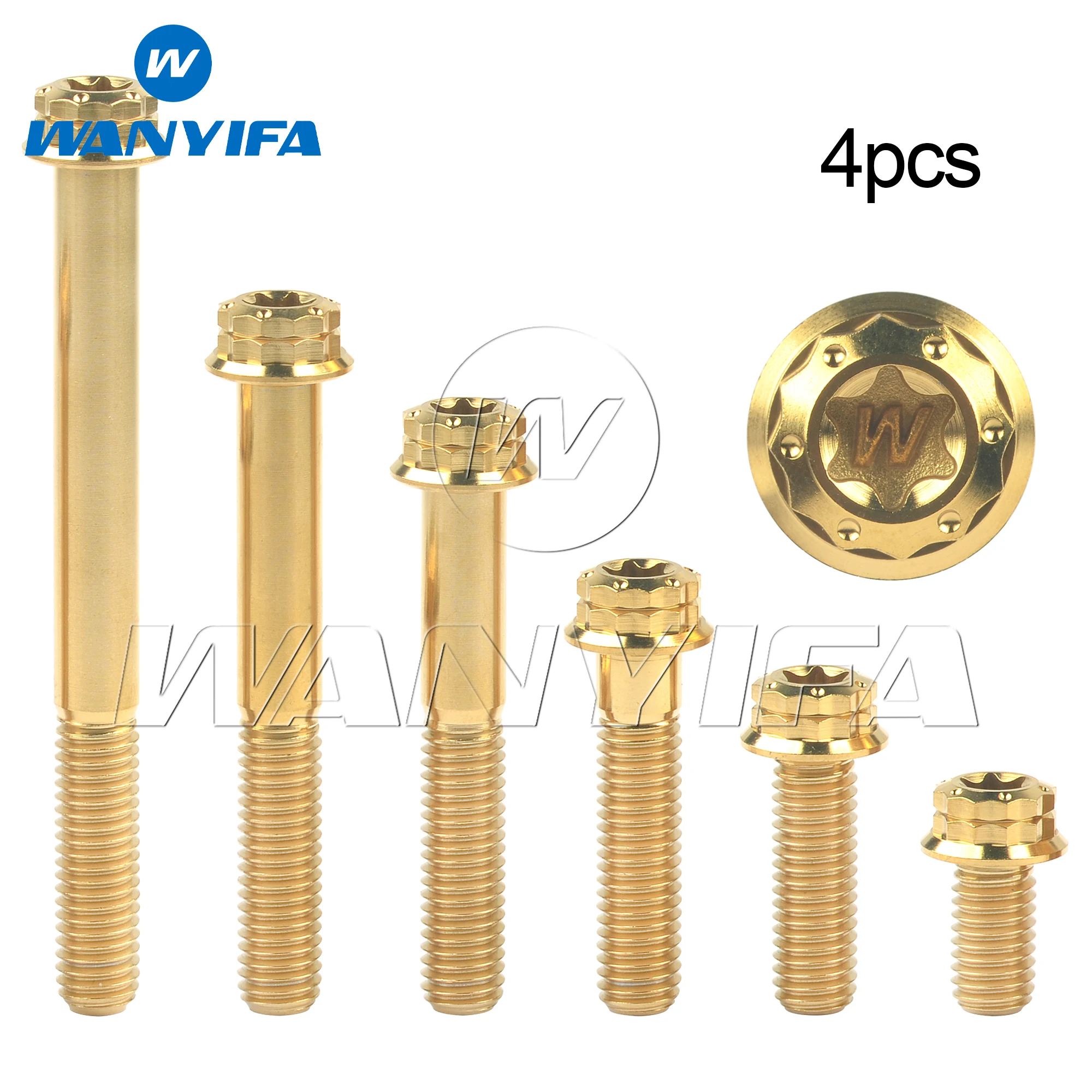 

Wanyifa 4pcs Titanium Bolt M10x20 25 30 35 40 45 50 55 60 65 70mm P1.25/1.5 Flange 12-Point Torx Head Screws Gold Color