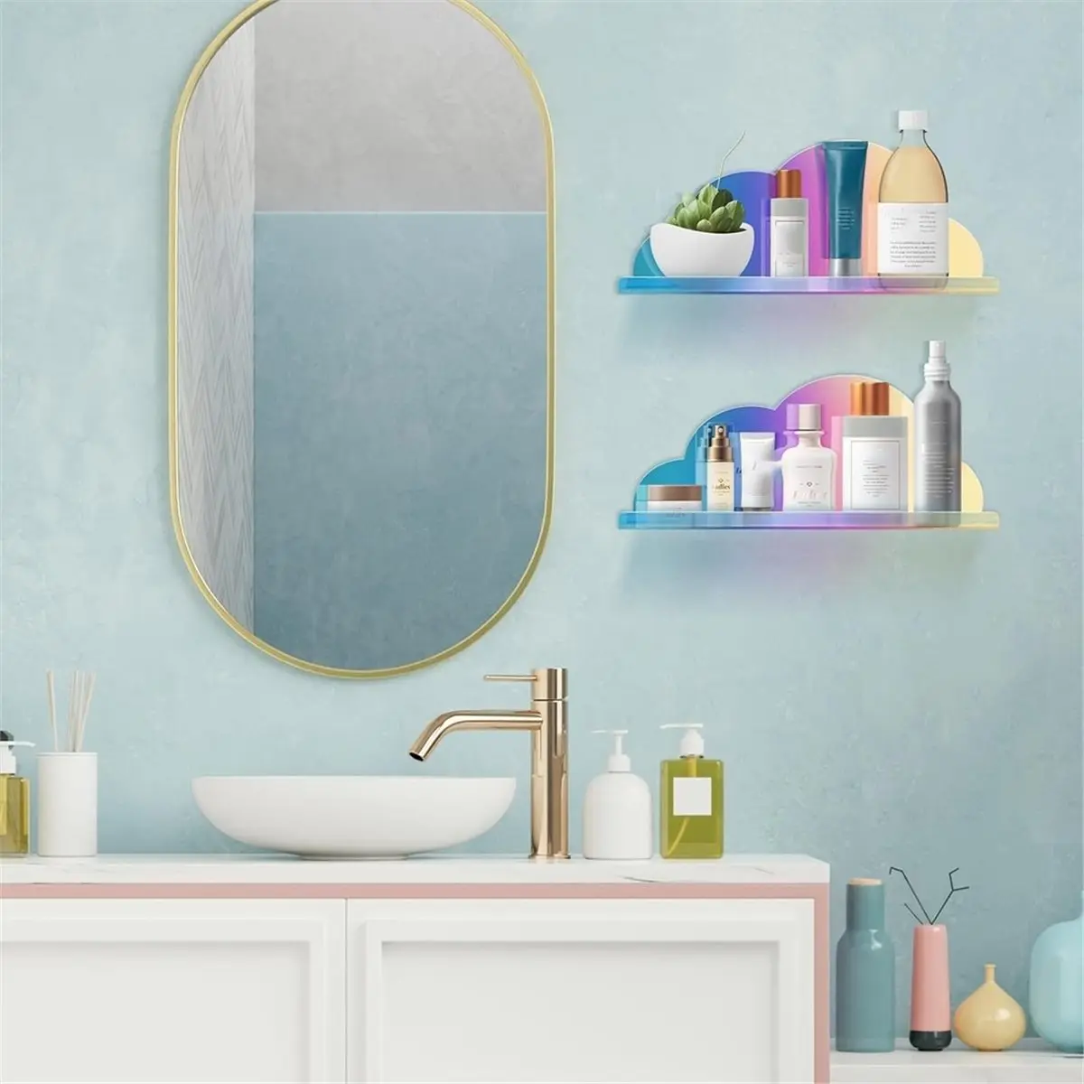 Home Tool 2pcs Colorful Floating Wall Hanging Cloud Style Acrylic Rack,Wall Rack, Used for Home Decoration,Organizing Rack