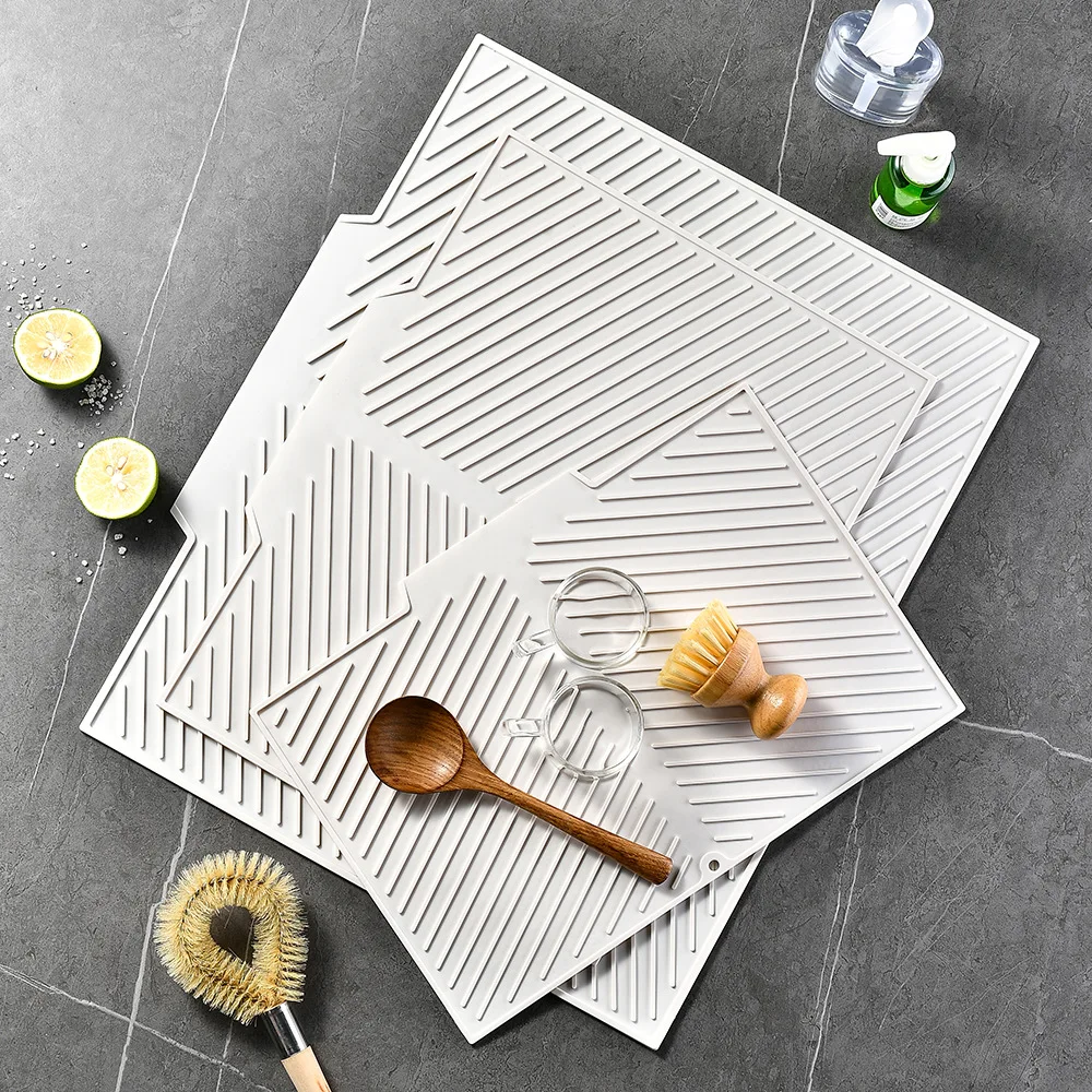 

F5 Silicone Drain Mat Kitchen Tableware Dish Drying Mat 485x405mm Heat Resistant Non Slip Kitchen Counter Drain Pad For Home