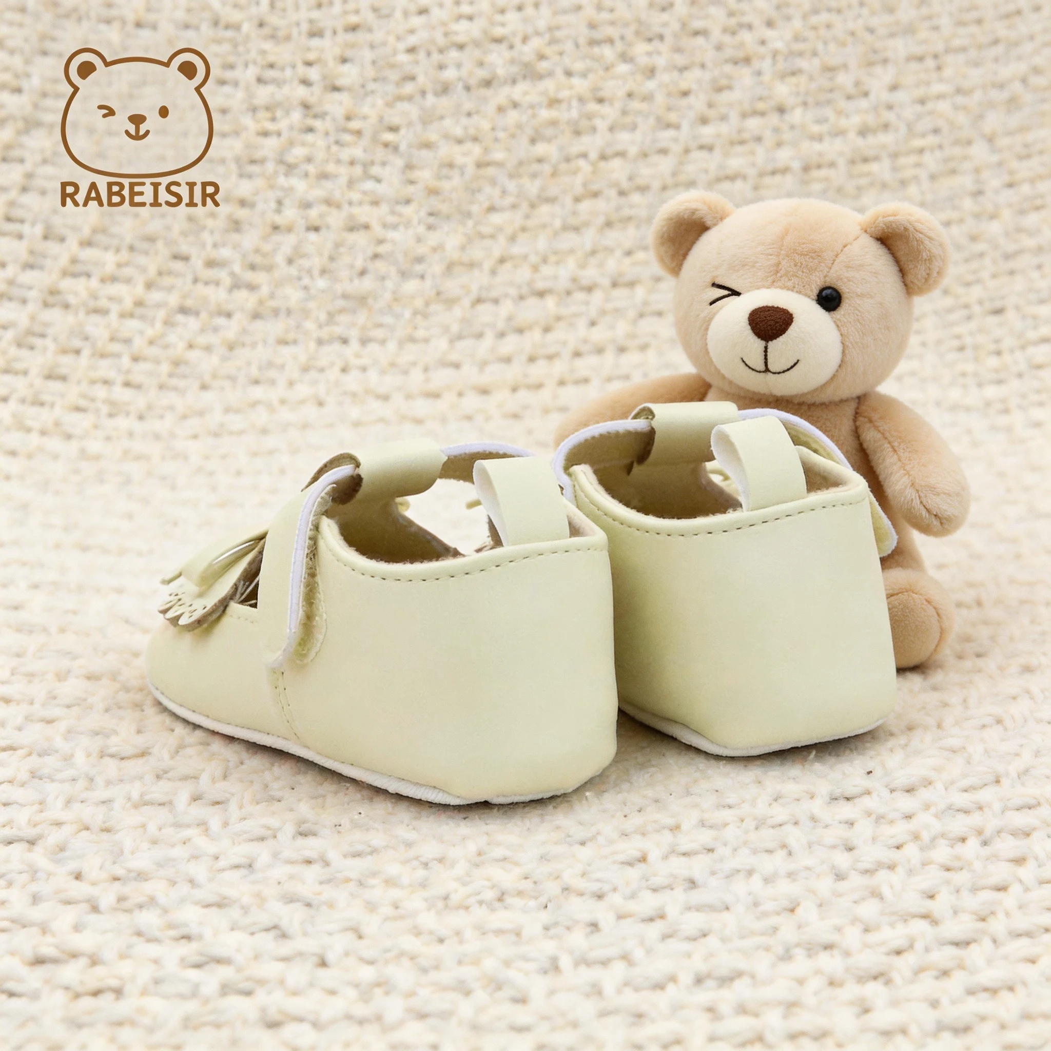 Princess Style Hollow Lace Trim Bow Infant Mary Jane Shoes Single Strap Hook&Loop Soft Sole Baby First Walker Shoes