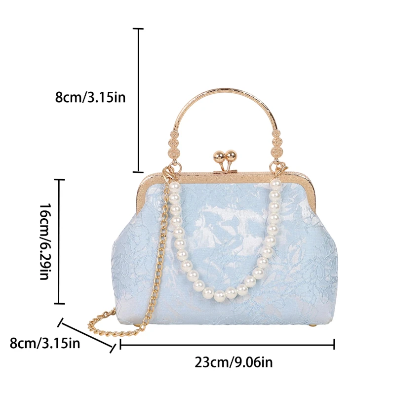 Vintage Classic Lace Bag pearl Evening Bags Wedding Shell Lock Bags Women Shoulder Crossbody Bag Chain Women's Handbags Purses view 6