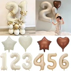 32/40inch Cream Caramel Color 1-9 Number Balloon Happy Birthday Party Decoration Balls Baby 1 2 3 Years Birthday Party Supplies