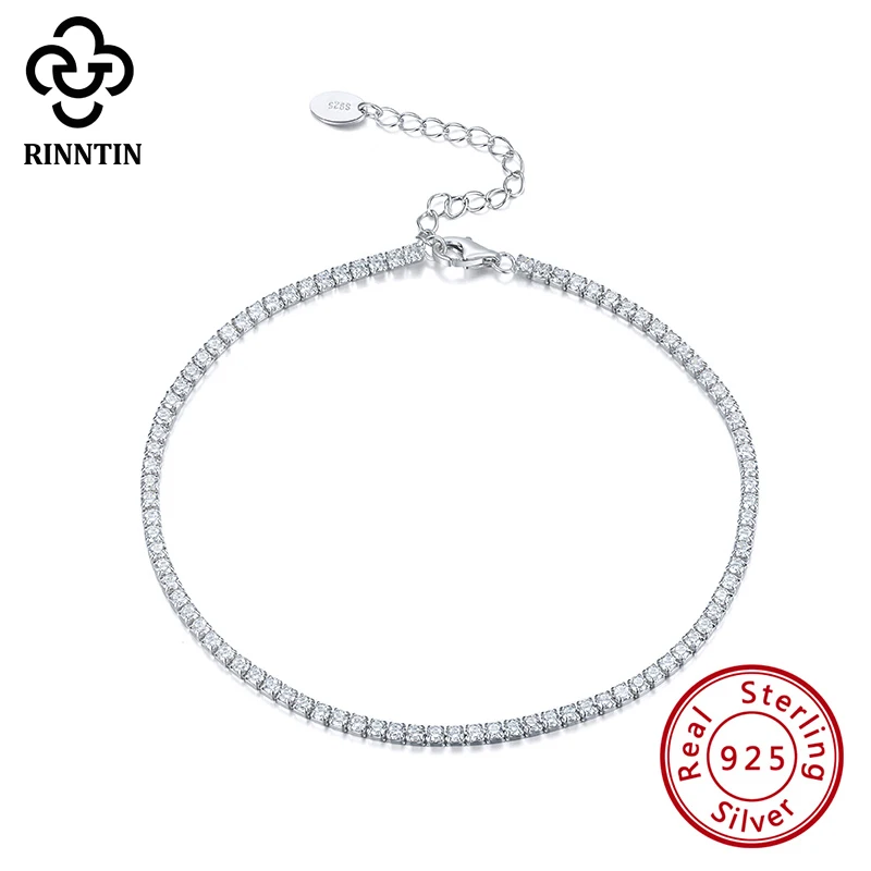 

Rinntin 925 Sterling Silver Cushion Cut Extention Tennis Chain Anklet AAAA Zircon For Girls In Daliy Shopping Wedding TSA03