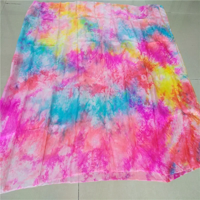 Akcesoria do stroju do tańca brzucha, jedwabne welony do tańca brzucha tie-dye, 250*114 cm, rekwizyty do występów scenicznych, super lekkie, kolorowe, zwiewne, z motywem kwiatowym.