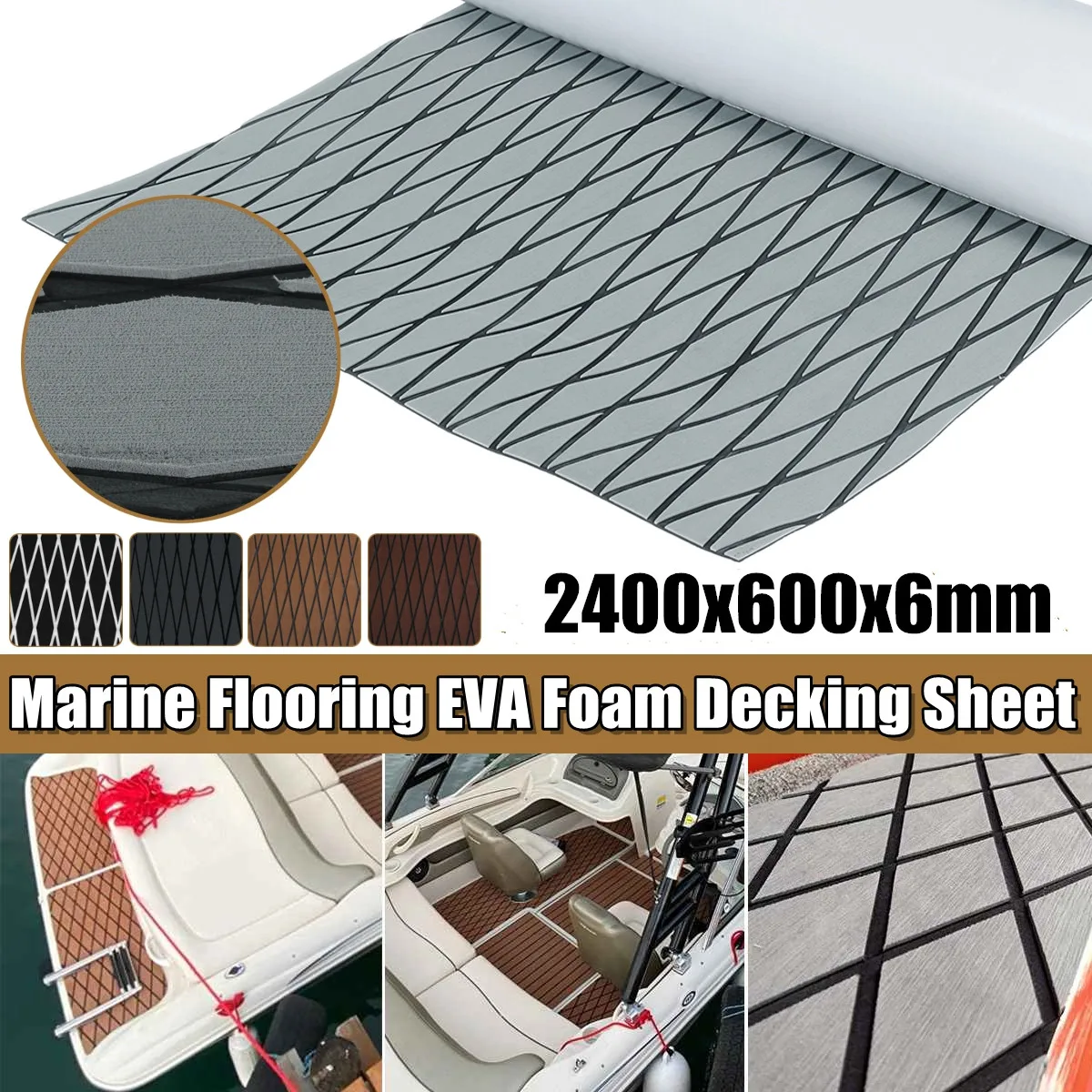 

2400x600x6mm EVA Foam Faux Teak Boat Deck Mat Brown Decking Sheet Yacht Flooring Anti Skid Mat Self Adhesive Vehicle Pad