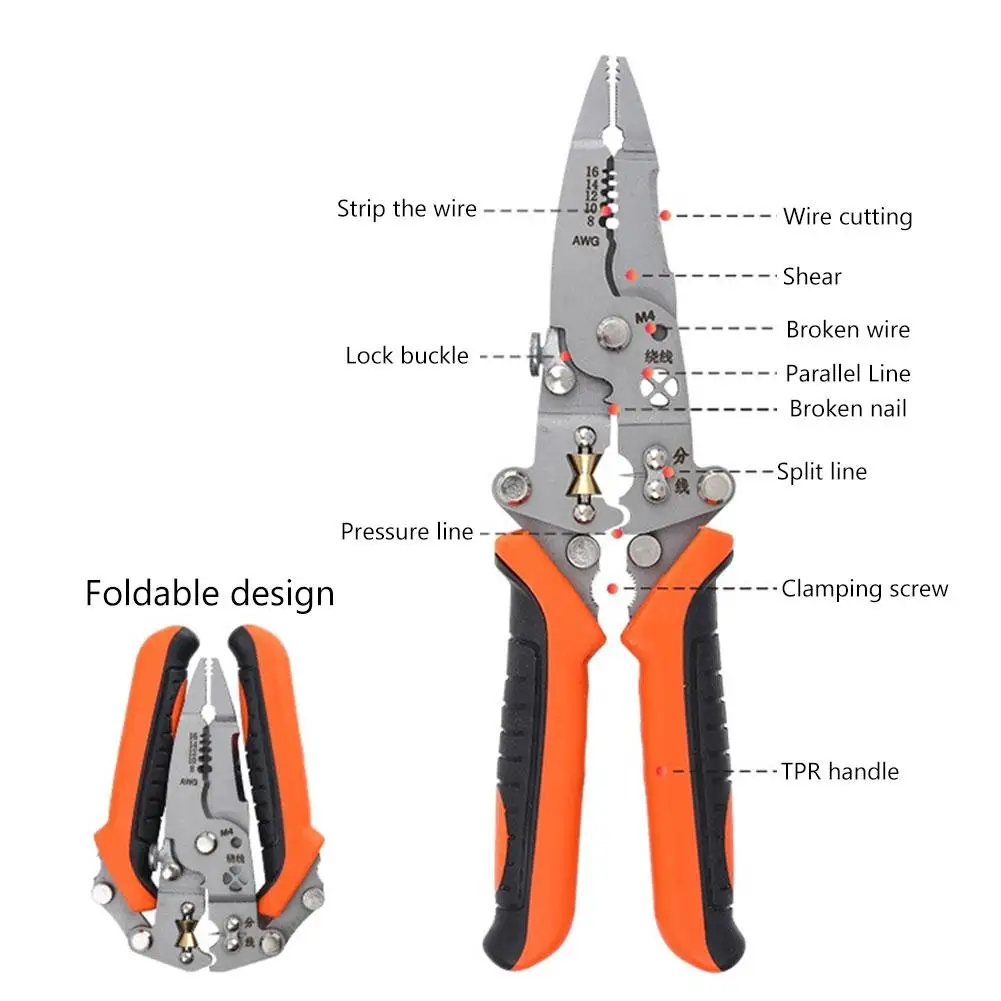 12 In 1 Multifunctional Wire Stripper Crimper Cable Pliers Durable High Carbon Steel Cable & Wire Cutting Tool Home Repair Tools