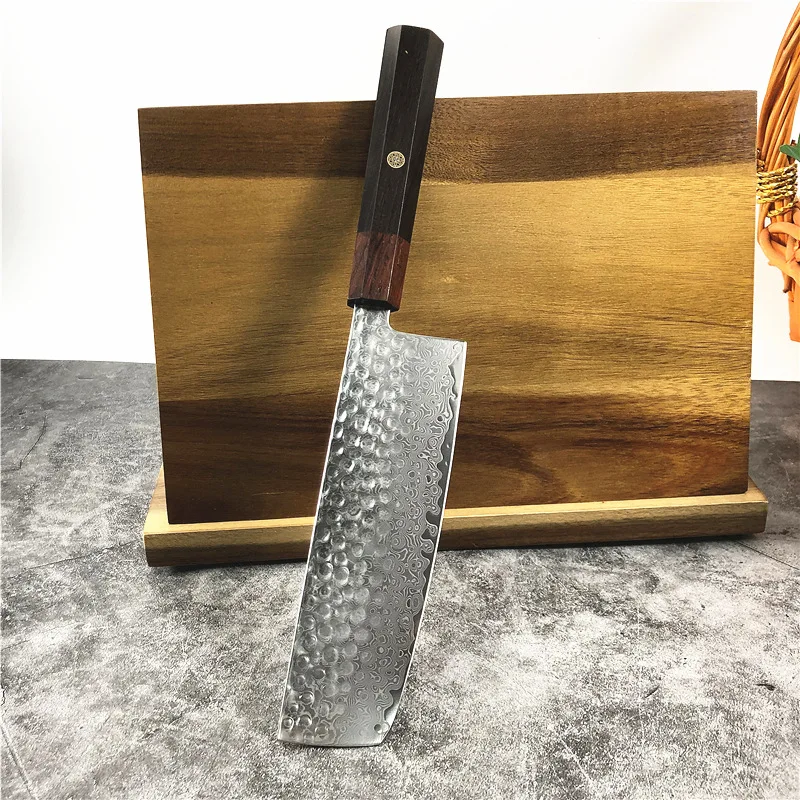 

7 Inch Nakiri Knife Wood Handle 10Cr15MoV 67 Layer Damascus Steel Blade Sharp Chef Cleaver Slicing Handmade Forged Kitchen Knife