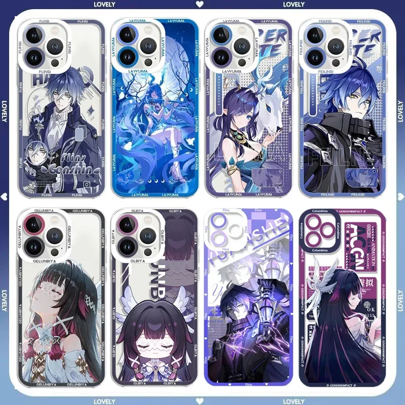 Etui Genshin Impact Lauma Flins Columbina na Xiaomi Redmi Note 14 13 12 11 Pro Plus 11S 12S 10 10S 14C 13C 12C, przezroczyste etui TPU