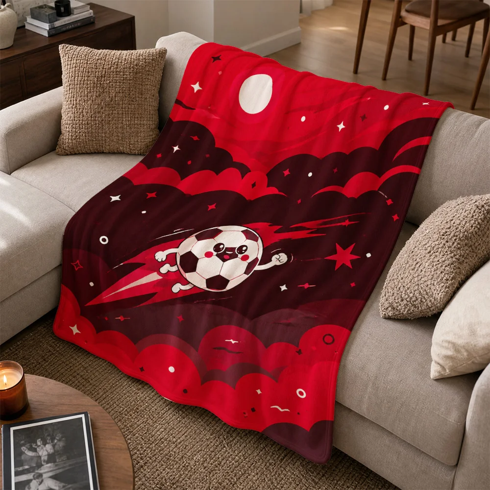 Vibrant Soccer Ball Throw Blanket for Couch Decor Sports Football Lover Gift Modern Red Cloud Pattern Cozy Lapghan Stylish Indoo