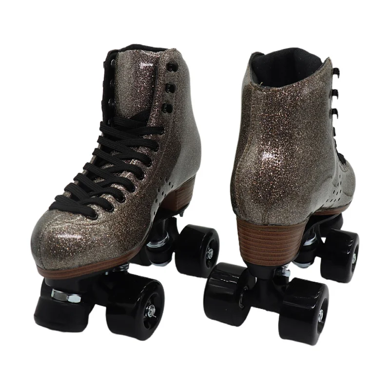 Double-row roller skates with four-wheel color leather adjustable brake plastic steel base for men and women roller skates.