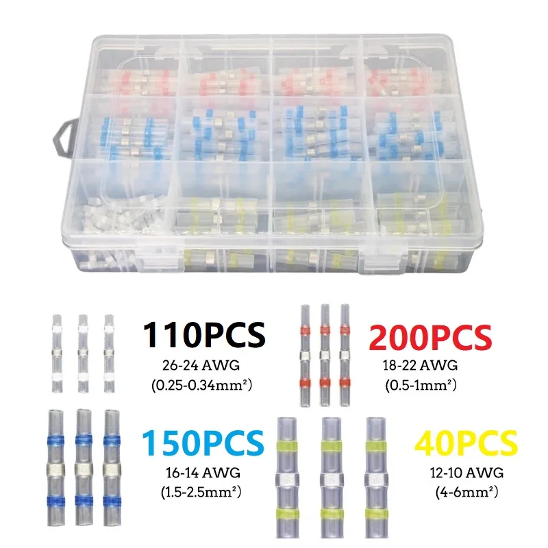 500PC Solder Seal Wire Connectors Heat Shrink Tubing with Thermoplastic Glue Layer and Solder Core for Secure Electrical Splices