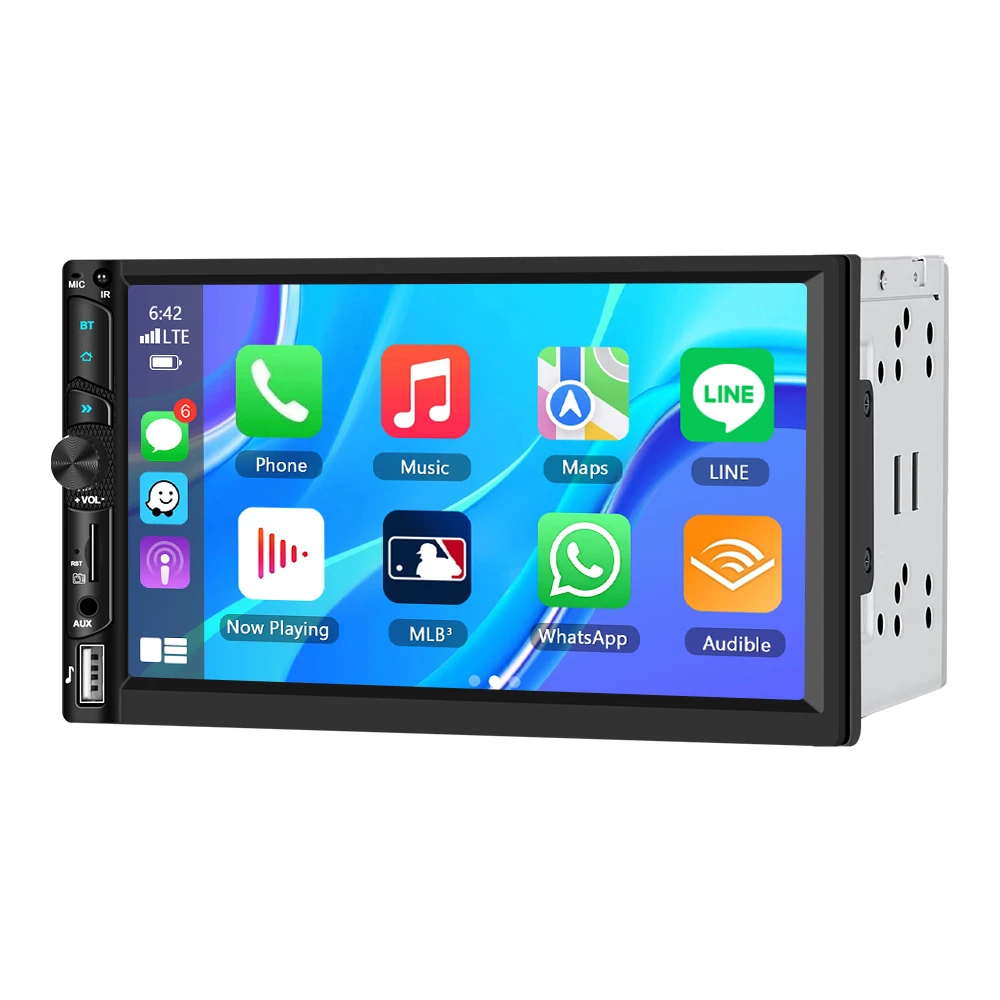 Podofo 2Din 7'' Autoradio Kabelloses Carplay Android Auto Multimedia-Player Bluetooth FM SWC Farbige Hintergrundbeleuchtung AUX EQ Sound Auto-Stereoanlage