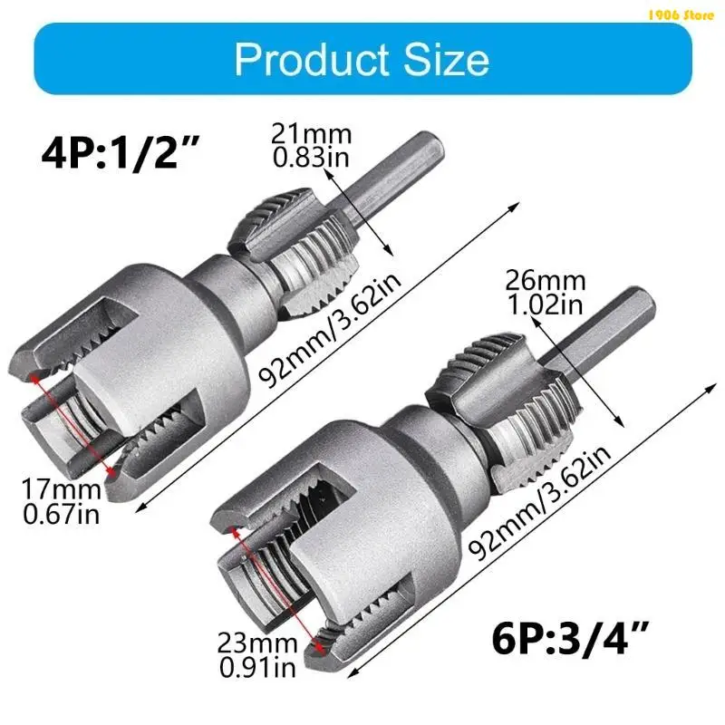 U1JB 3/4'' Water Pipe Inner Hole Opener Electric Drill Hexagonal Tappings Tool Plastic Pipe Internal Thread Openers