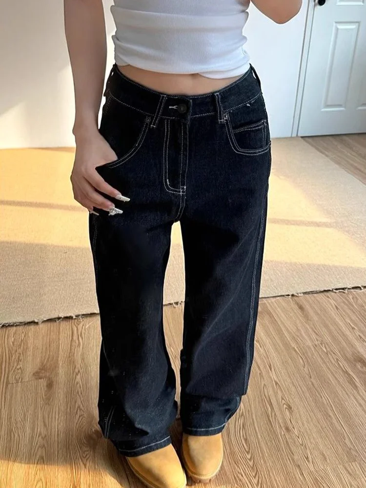 

Джинсы женские больших размеров в американском ретро-стиле с вышивкой, свободные, прямого кроя, летние, новая модель, универсальные, с эффектом похудения, с высокой талией, струящиеся, длинные