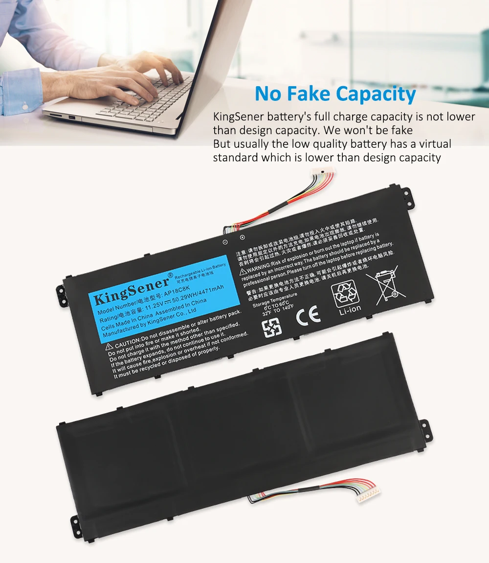 KingSener AP18C8K AP18C4K Laptop Battery For Acer Aspire 5 A515-43-R057 R4MG R6F6 R6WW A515-44 R7NU R5UZ KT00304012 4471mAh