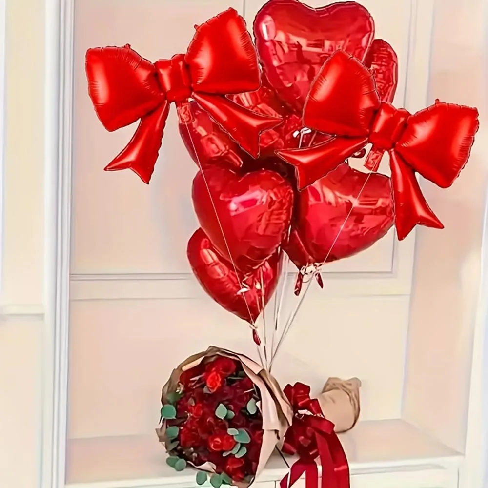12-teiliges Ballon-Set mit roter Schleife, Hochzeit, Geburtstag, Valentinstag, Jahrestag, Party, Atmosphäre, Dekoration, festliche Lieferungen, Geschenke