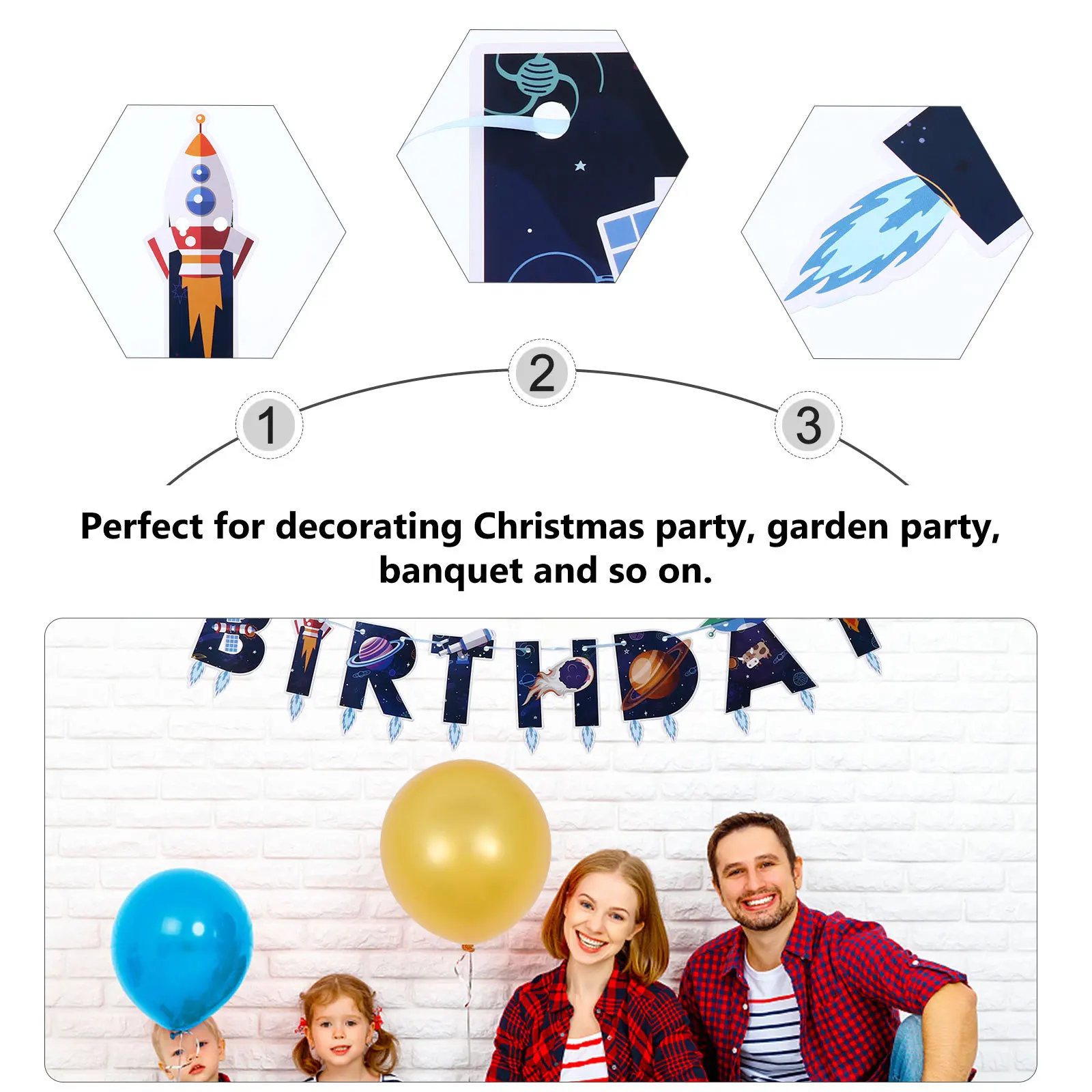 

1Pcs Space Theme Birthday Party Banner Creative Astronaut Decoration Paper Hanging Flag Unique Hanging Pendant for Kids