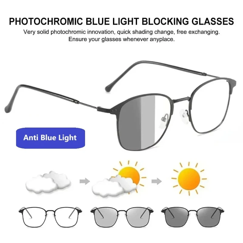 

Фотохромные поляризационные солнцезащитные очки с защитой от синего света, мужские квадратные солнцезащитные очки-хамелеоны, женские и мужские меняющие цвет, очки для вождения