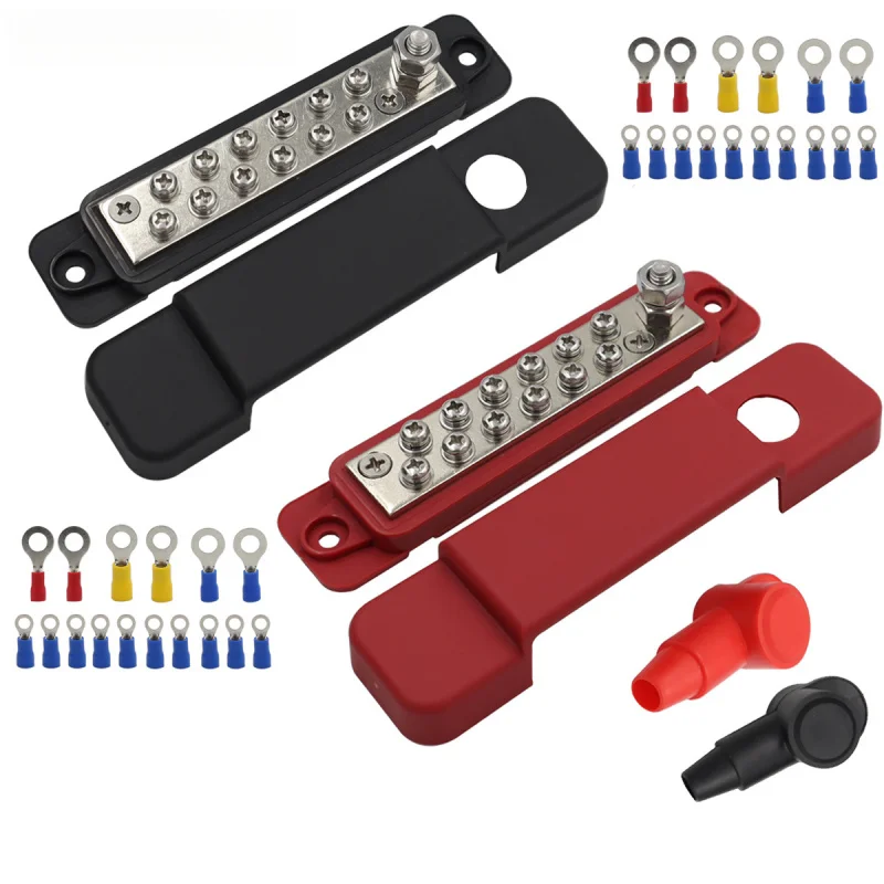 RV boat 12 terminal distribution block busbar 48V 150A 12p wiring bars busbar with covers ring terminals