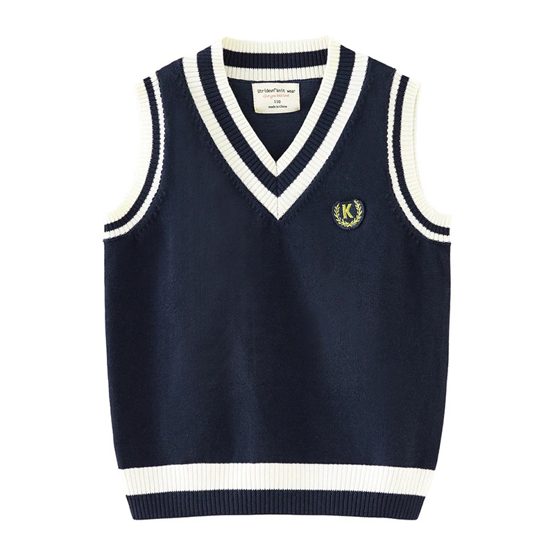 Autumn Spring Adolescent Casual Kids Boys Girls Outerwear Sweater Vest V Neck Sleeveless Pullover Knit School Sweater Waistcoat