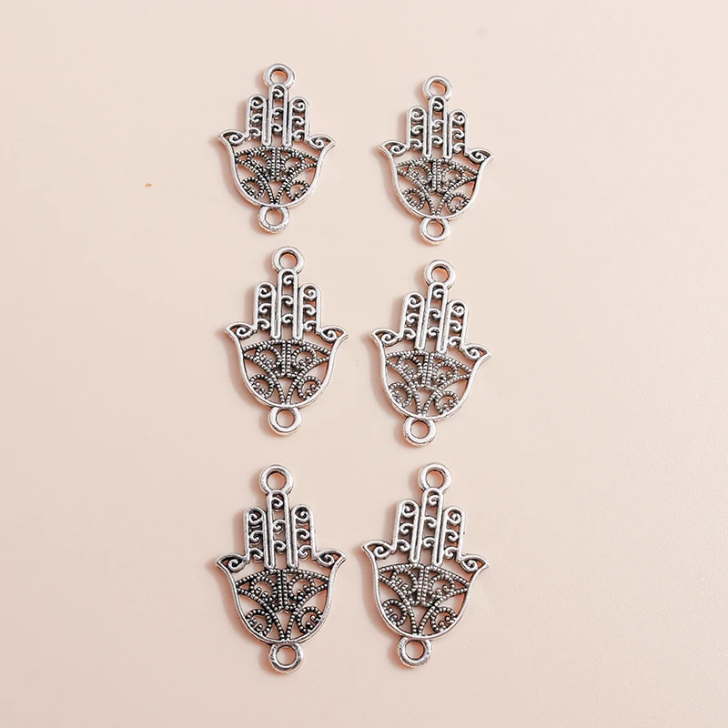 Leslie 30 Stück 15 x 23 mm Antik Silber Farbe Metall Hamsa Hand Charms für DIY Anhänger Schmuck handgemachte Armband Halskette – Detail 5