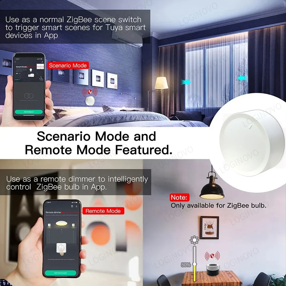 Tuya ZigBee Smart Knob Switch Wireless Scene Switch Button Controller Battery Powered Automation Scenario Smart Life App