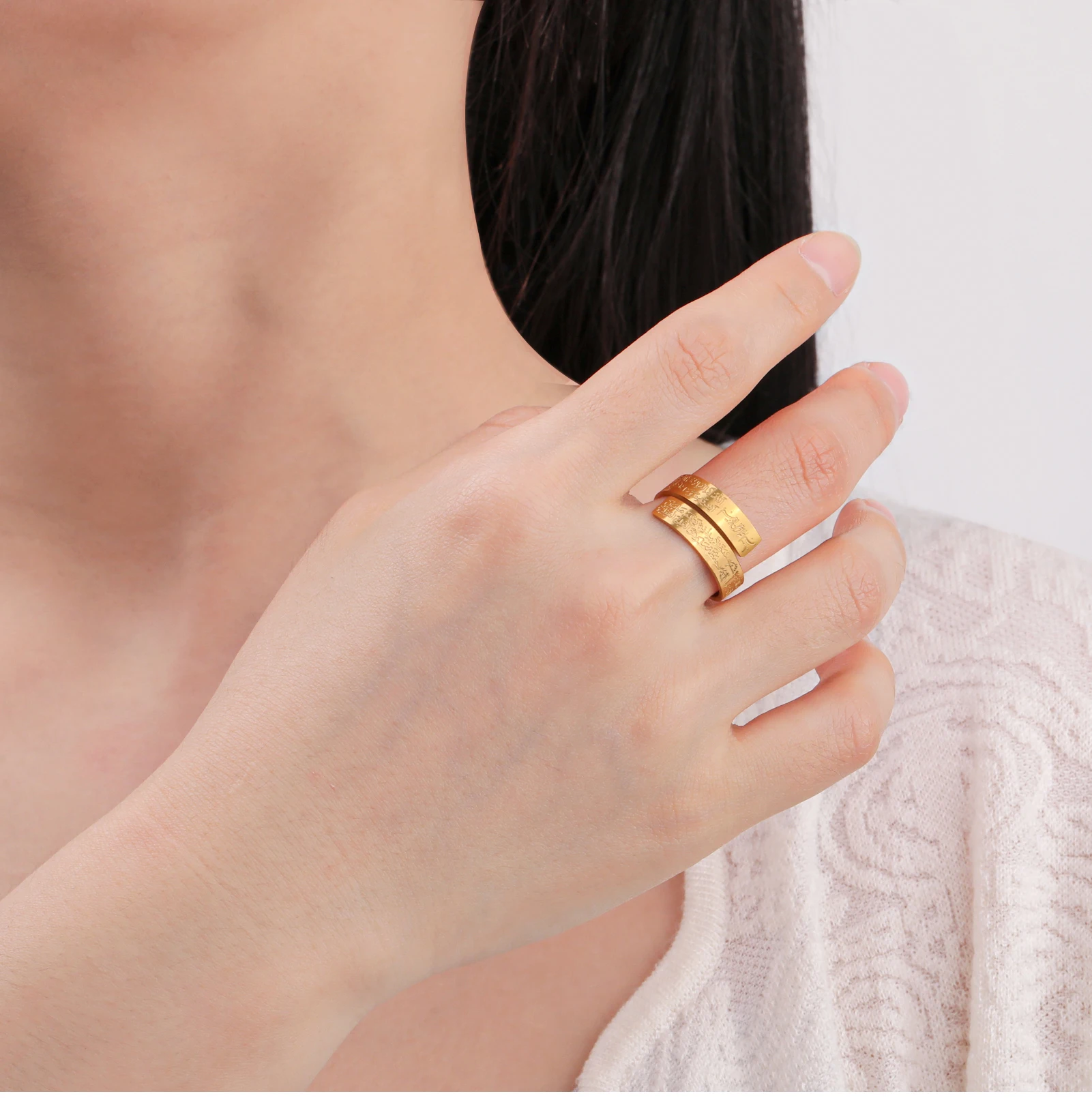 CoolTime Ayatul Kursi Edelstahl Verstellbarer Ring mit Koran-Kalligraphie Muslimischer Schmuck Eid Al Adha Muhammad Segen – Detail 12