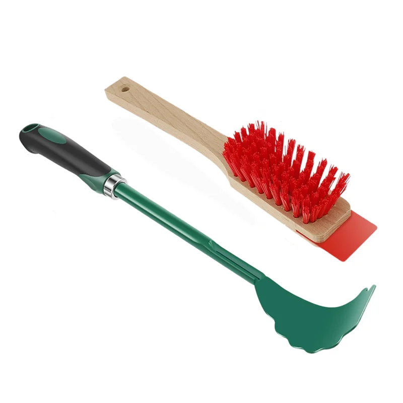 ABMH-Mower Deck Scraper With Ergonomic Long Handle Lawn Mower Deck Cleaner Tool With Stiff Bristle Brush, Lawn Mower