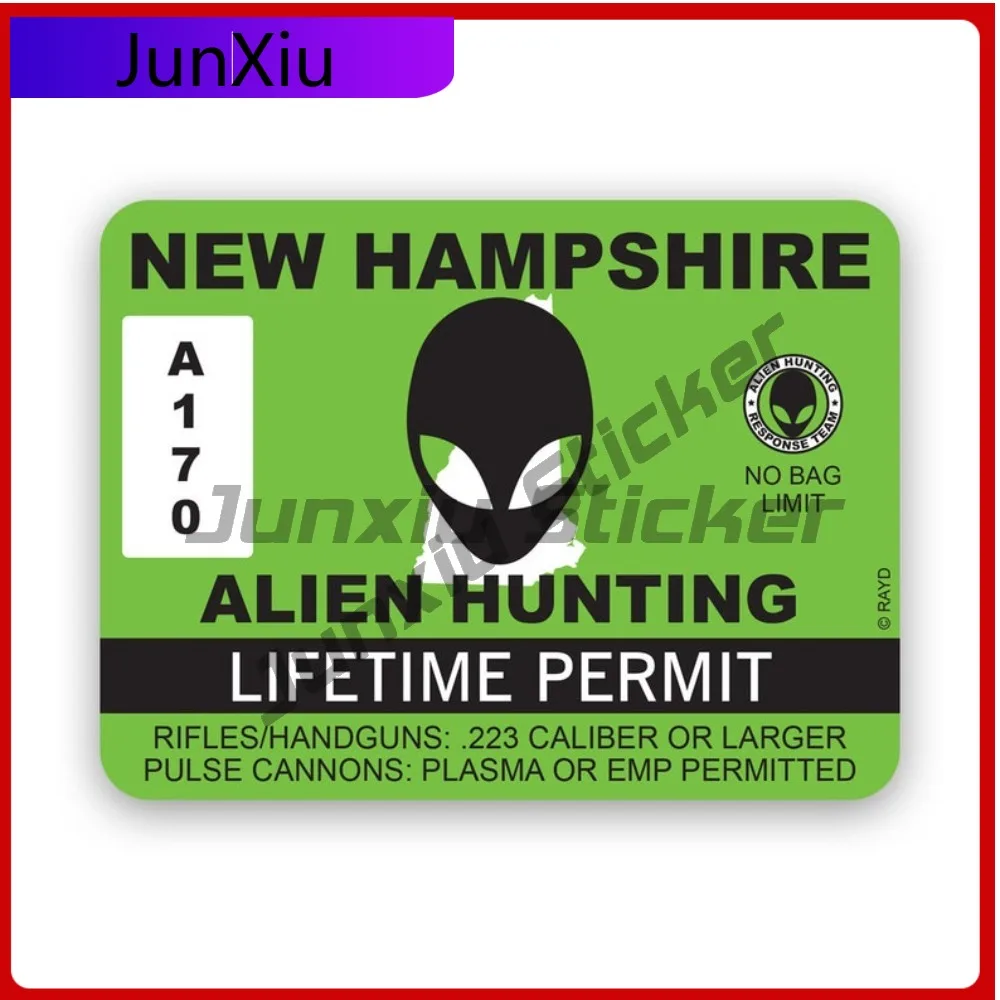 

New Hampshire Alien Hunting Permit Sticker Cute Bumper Waterproof Vinyl Decal For Cars Sticker Decor Decor Unique Unique Unique