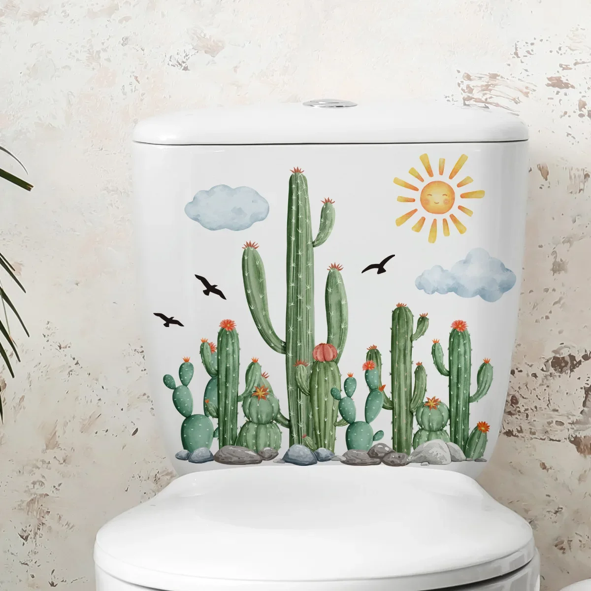 Cactus piante verdi adesivi murali per bagno decorazione per wc decorazione artistica adesivo per sedile del water per la decorazione del bagno per