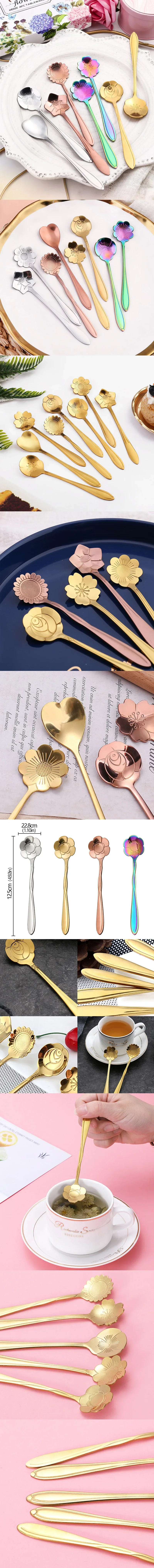 8 Teile/satz Kleine Blume Teelöffel 304 Edelstahl Eis Kaffee Löffel Geschenke Dessert Geschirr Küche Geschirr Zubehör – Detail 1
